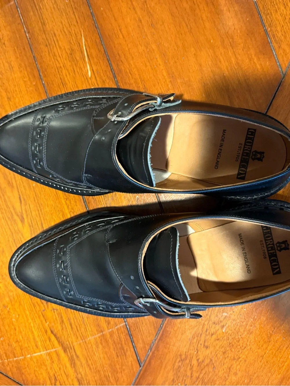 George Black Leather Monk Strap Brogue Oxfords